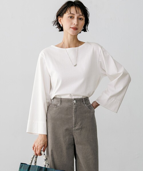 23区(ニジュウサンク)の「ワイドスリーブ Tシャツ(Tシャツ/カットソー・レディース・ホワイト系/グレー系1・38)」の1枚目の写真