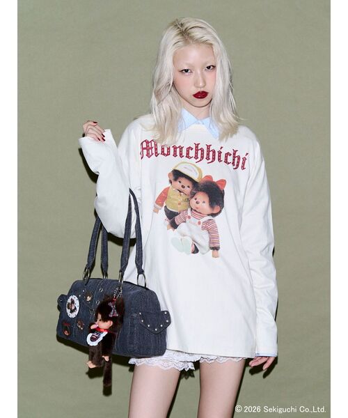 jouetie(ジュエティ)の「【monchhichi×jouetie】スタッズフォトルーズロンT(Tシャツ/カットソー・レディース・ピンク/アイボリー/ブラック・FREE)」の2枚目の写真