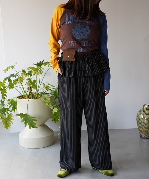 SANSeLF(サンセルフ)の「【SANSeLF】ティアードフリルストライプパンツ saw26a015(その他パンツ・レディース・グレー/ブラック・FREE)」の1枚目の写真