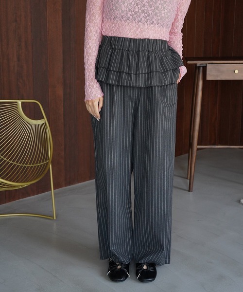 SANSeLF(サンセルフ)の「【SANSeLF】ティアードフリルストライプパンツ saw26a015(その他パンツ・レディース・グレー/ブラック・FREE)」の3枚目の写真