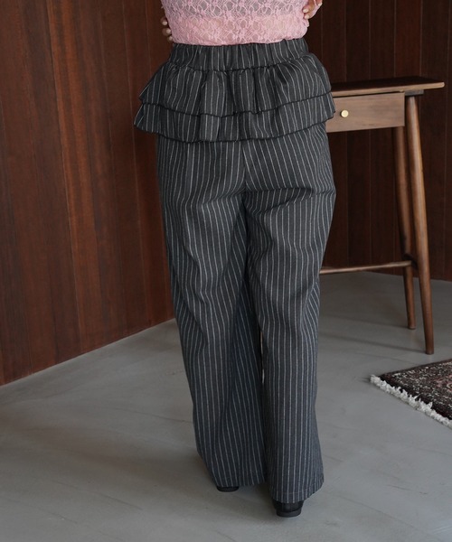 SANSeLF(サンセルフ)の「【SANSeLF】ティアードフリルストライプパンツ saw26a015(その他パンツ・レディース・グレー/ブラック・FREE)」の5枚目の写真