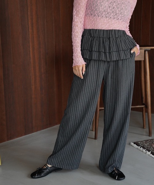 SANSeLF(サンセルフ)の「【SANSeLF】ティアードフリルストライプパンツ saw26a015(その他パンツ・レディース・グレー/ブラック・FREE)」の10枚目の写真