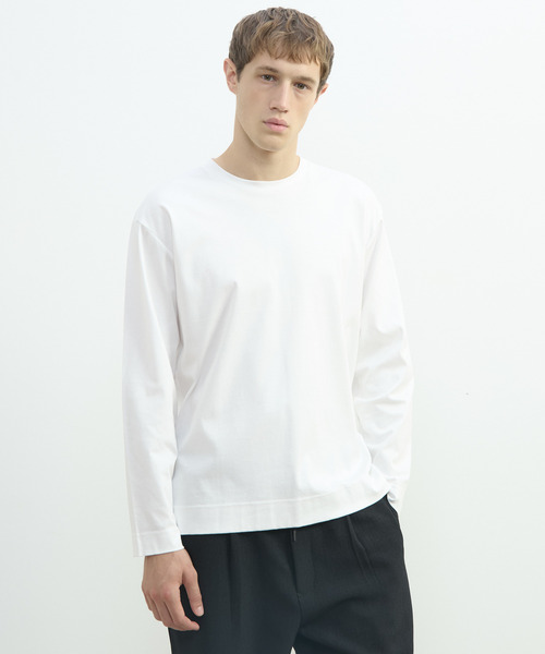MEN'S MELROSE(メンズメルローズ)の「マーセライズドスムースロンT(Tシャツ/カットソー・メンズ・ホワイト/ブラック/ホワイト×ブラック・2/4/3)」の1枚目の写真