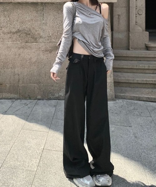 Teem Store(チームストア)の「ウエストレースフリル ドッキングワイドスラックス(スラックス・レディース・グレー/ブラック・S/M/L)」の9枚目の写真