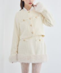ems excite | 【セットアップ対応】Fファー付ツイードジャケット(ノーカラージャケット)