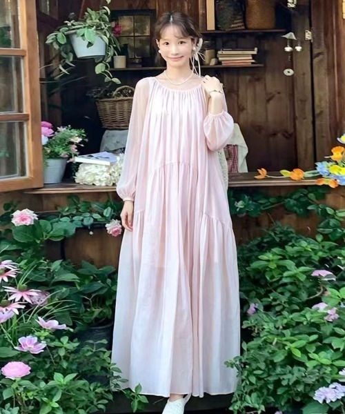 Aelina(エリナ)の「リラックス長袖ワンピース(ワンピース・レディース・ピンク/イエロー・FREE)」の2枚目の写真