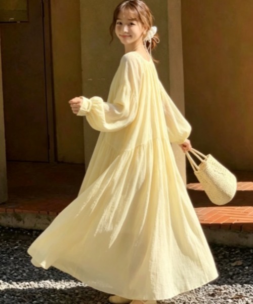 Aelina(エリナ)の「リラックス長袖ワンピース(ワンピース・レディース・ピンク/イエロー・FREE)」の8枚目の写真
