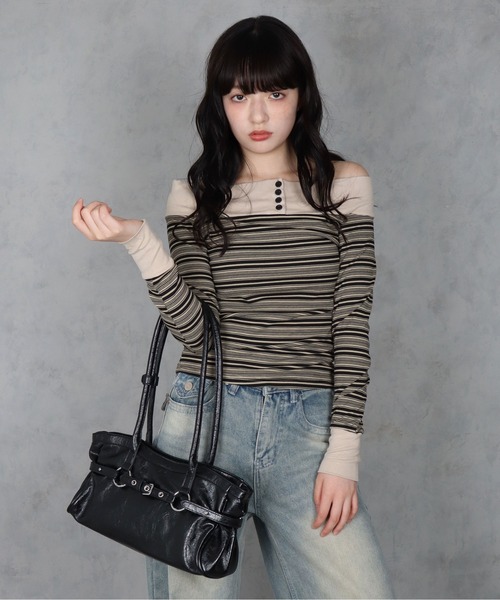 BARELY BLUE(ベアリーブルー)の「【 BARELY BLUE / ベアリーブルー 】 バックル ベルト ロング ハンドル ショルダーバッグ(ハンドバッグ・レディース・ワインレッド/ブラック/アイボリー/ブラウン・FREE)」の19枚目の写真