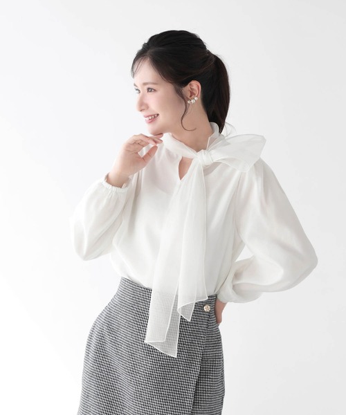 Mirenue(ミレニュー)の「シアーボウタイオーガンジーブラウス(シャツ/ブラウス・レディース・ホワイト/ピンク/ブラック・FREE)」の2枚目の写真