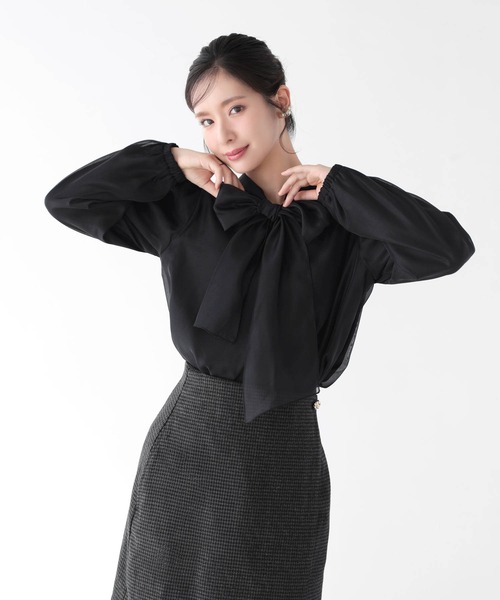Mirenue(ミレニュー)の「シアーボウタイオーガンジーブラウス(シャツ/ブラウス・レディース・ホワイト/ピンク/ブラック・FREE)」の3枚目の写真