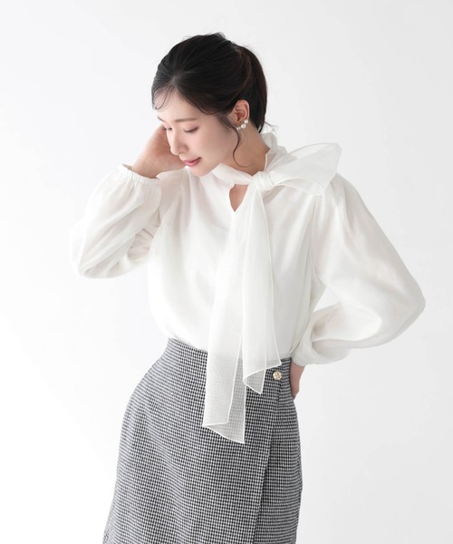 Mirenue(ミレニュー)の「シアーボウタイオーガンジーブラウス(シャツ/ブラウス・レディース・ホワイト/ピンク/ブラック・FREE)」の5枚目の写真
