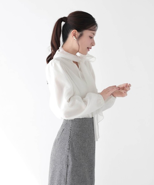 Mirenue(ミレニュー)の「シアーボウタイオーガンジーブラウス(シャツ/ブラウス・レディース・ホワイト/ピンク/ブラック・FREE)」の7枚目の写真