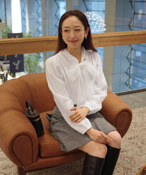 Mirenue(ミレニュー)の「シアーボウタイオーガンジーブラウス(シャツ/ブラウス・レディース・ホワイト/ピンク/ブラック・FREE)」の9枚目の写真