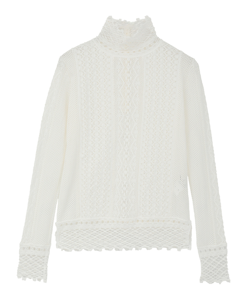 CURRENTAGE(カレンテージ)の「LACE COMBI HIGH NECK PULLOVER(Tシャツ/カットソー・レディース・ホワイト/ブラック・1)」の1枚目の写真