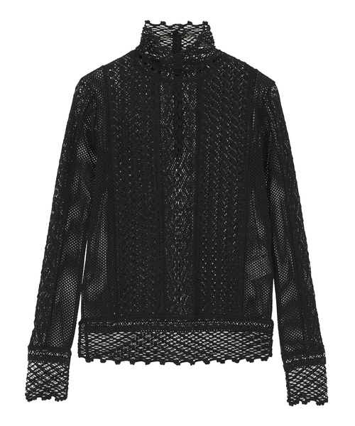 CURRENTAGE(カレンテージ)の「LACE COMBI HIGH NECK PULLOVER(Tシャツ/カットソー・レディース・ホワイト/ブラック・1)」の2枚目の写真
