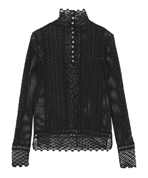 CURRENTAGE(カレンテージ)の「LACE COMBI HIGH NECK PULLOVER(Tシャツ/カットソー・レディース・ホワイト/ブラック・1)」の3枚目の写真
