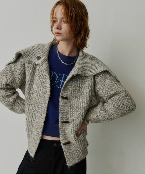 uchi.(ウチ)の「ミックスヤーンビッグカラートグルニットカーディガン(ニット/セーター・レディース・ブラウン/グリーン/グレー・FREE)」の1枚目の写真