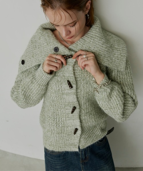 uchi.(ウチ)の「ミックスヤーンビッグカラートグルニットカーディガン(ニット/セーター・レディース・ブラウン/グリーン/グレー・FREE)」の3枚目の写真
