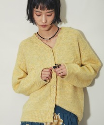 ブークレフラワー刺繍ニットカーディガン