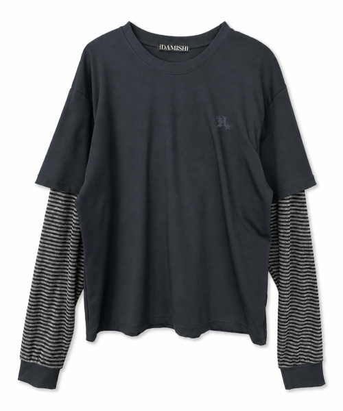 DAMISH（ダミシュ）の「クロスパフプリントレイヤードロングスリーブ_チャコール（Tシャツ/カットソー・レディース・チャコール・OS）」の5枚目の写真