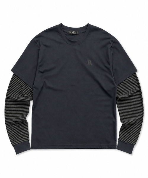 DAMISH（ダミシュ）の「クロスパフプリントレイヤードロングスリーブ_チャコール（Tシャツ/カットソー・レディース・チャコール・OS）」の7枚目の写真