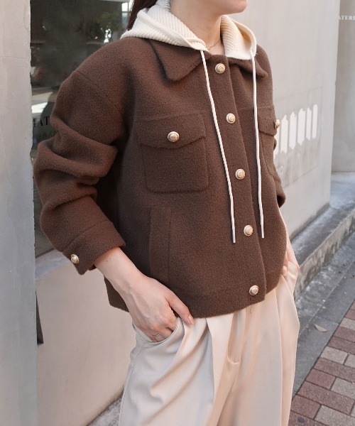 CORNERS（コーナーズ）の「フード付きニットブルゾン（ブルゾン・レディース・ブラウン/ブラック/ベージュ/ベージュ系その他・M）」の2枚目の写真