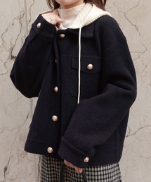 フード付きニットブルゾン