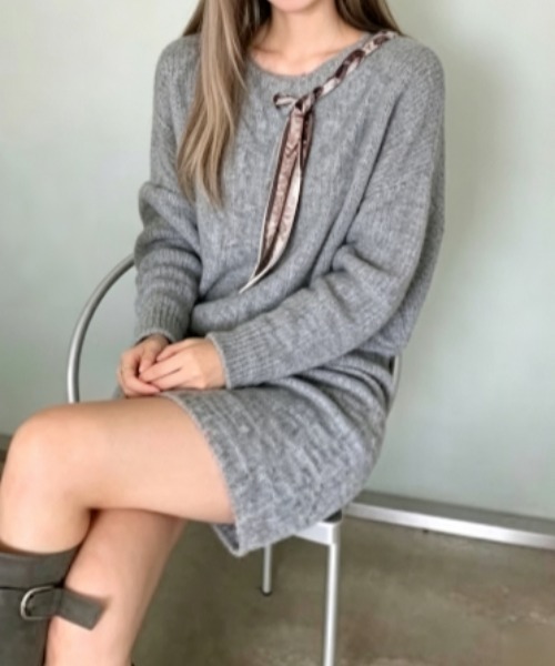 Aelina(エリナ)の「リラックスセーター&スカートセットアップ(セットアップ・レディース・グリーン/グレー/ブラウン/ベージュ・FREE)」の1枚目の写真