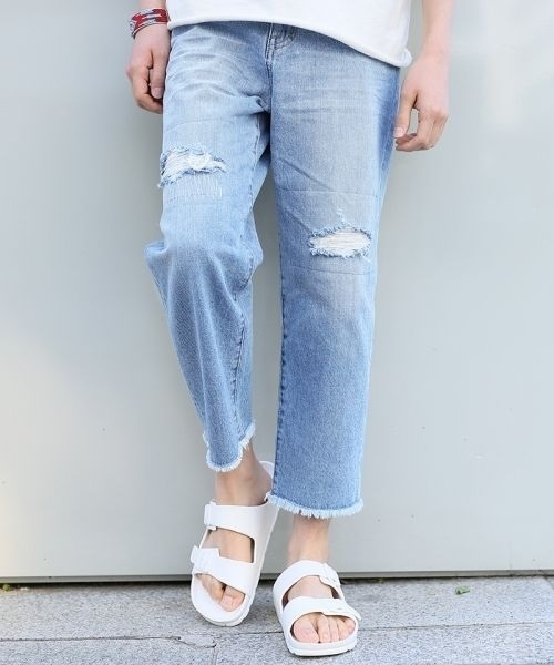 RAGEBLUE（レイジブルー）の「＜コーンミルズ社製デニム使用＞ダメージアンクル5ポケ/721954（デニムパンツ・メンズ・ブルー/ライトブルー・MEDIUM/LARGE）」の2枚目の写真