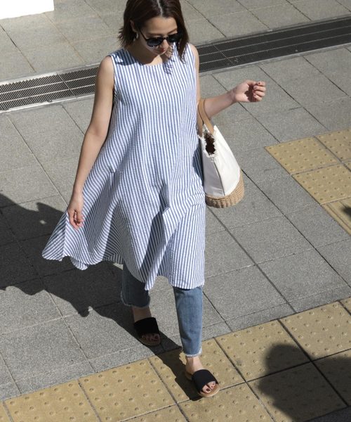 coca(coca)(コカ)の「シンプルストライプノースリーブワンピース(ワンピース・レディース・ブラック/ブルー・ONE SIZE)」の10枚目の写真