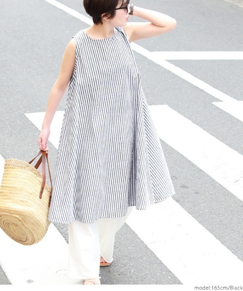 coca(coca)(コカ)の「シンプルストライプノースリーブワンピース(ワンピース・レディース・ブラック/ブルー・ONE SIZE)」の12枚目の写真