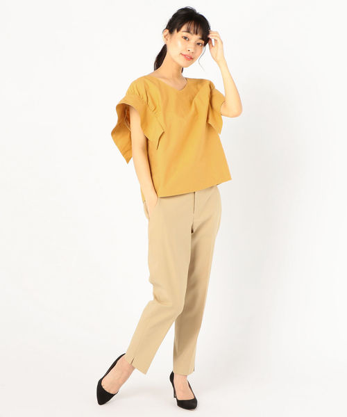 SHIPS（シップス）の「フリルスリーブバックボタンブラウス（シャツ/ブラウス・レディース・マスタード/ライトホワイト・ONE SIZE）」の6枚目の写真