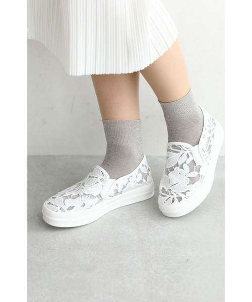 cawaii レース花柄シースルースリッポン大人なキレイ完売品スニーカー23cm cawaii レース花柄シースルースリッポン大人なキレイ完売品