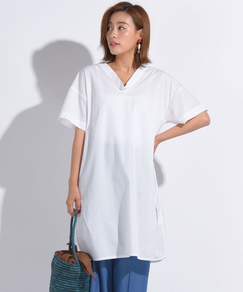 Willful by lipstar（ウィルフル バイ リップスター）の「【Willful by lipstar】ブロードチュニックブラウス（シャツ/ブラウス・レディース・オフホワイト/ネイビー/ベージュ・M）」の2枚目の写真