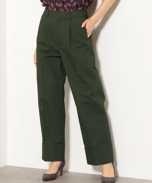 green label relaxing(グリーンレーベルリラクシング)の「SC ワイドカフ セミワイド チノパンツ ◆(チノパンツ・レディース・ベージュ/ダークグリーン・38/36)」の1枚目の写真