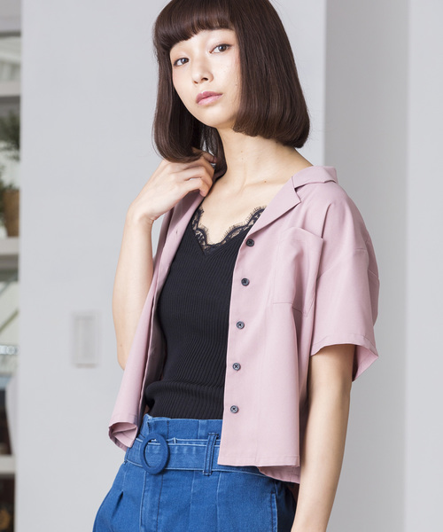 WEGO(ウィゴー)の「WEGO/開襟クロップドシャツ(シャツ/ブラウス・レディース・ベージュ/マスタード/ピンク/ブラック/ドット/その他・FREE)」の4枚目の写真