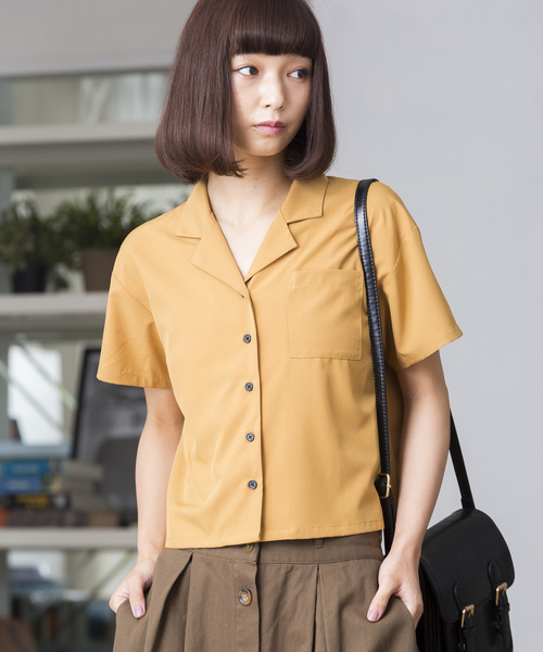 WEGO(ウィゴー)の「WEGO/開襟クロップドシャツ(シャツ/ブラウス・レディース・ベージュ/マスタード/ピンク/ブラック/ドット/その他・FREE)」の3枚目の写真