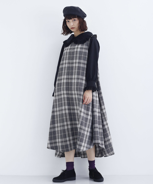 セール ワンピース チェック柄フレアワンピース7786 ワンピース Merlot メルロー のファッション