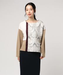INTERPLANET | 【Titilate Valet】アラベスク柄チェックジャガードパッチワークプルオーバー(Tシャツ/カットソー)
