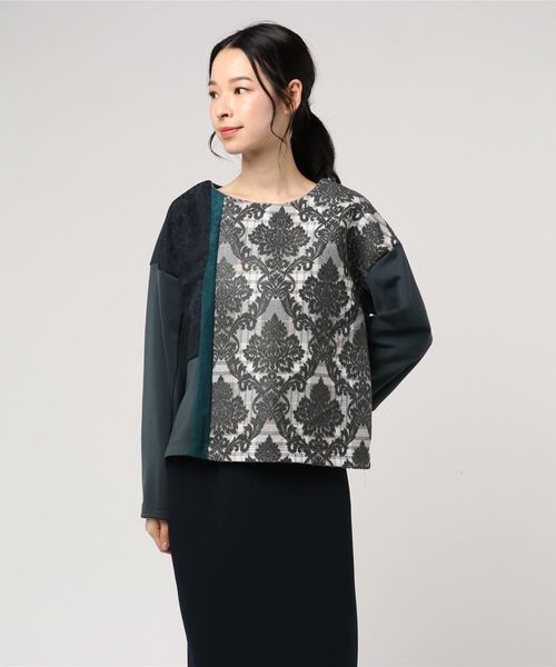 INTERPLANET（インタープラネット）の「【Titilate Valet】アラベスク柄チェックジャガードパッチワークプルオーバー（Tシャツ/カットソー・レディース・チャコールグレー/オフホワイト・FREE）」の2枚目の写真