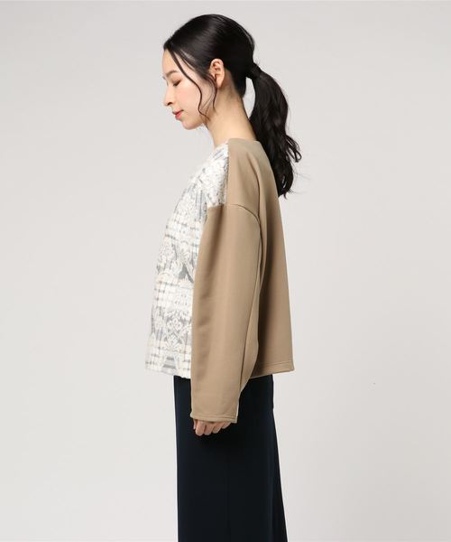 INTERPLANET（インタープラネット）の「【Titilate Valet】アラベスク柄チェックジャガードパッチワークプルオーバー（Tシャツ/カットソー・レディース・チャコールグレー/オフホワイト・FREE）」の4枚目の写真