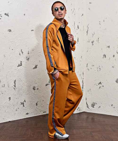 バスパン スナップボタン メンズ ジャージ ラインパンツ スポーツ