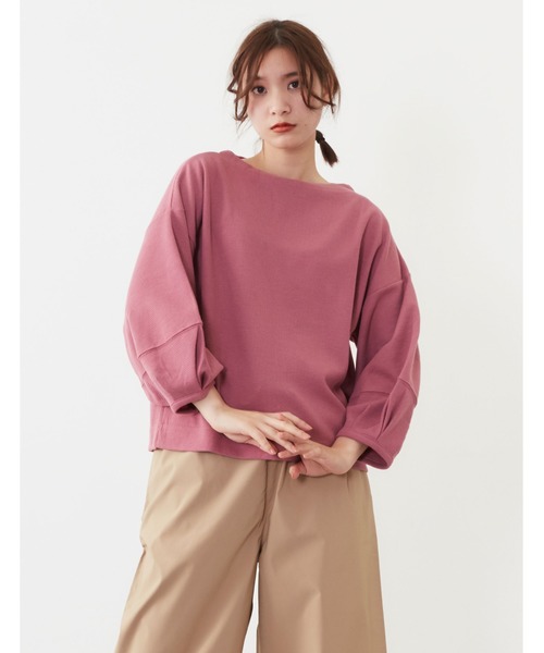 POU DOU DOU（プードゥドゥ）の「ワッフルランタンスリーブトップス（Tシャツ/カットソー・レディース・ネイビー/ピンク/グリーン/アイボリー・3）」の4枚目の写真