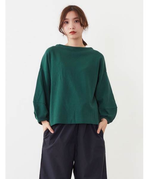 POU DOU DOU（プードゥドゥ）の「ワッフルランタンスリーブトップス（Tシャツ/カットソー・レディース・ネイビー/ピンク/グリーン/アイボリー・3）」の3枚目の写真