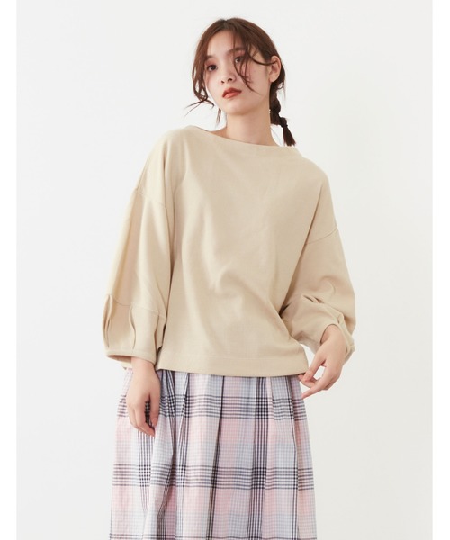 POU DOU DOU（プードゥドゥ）の「ワッフルランタンスリーブトップス（Tシャツ/カットソー・レディース・ネイビー/ピンク/グリーン/アイボリー・3）」の2枚目の写真