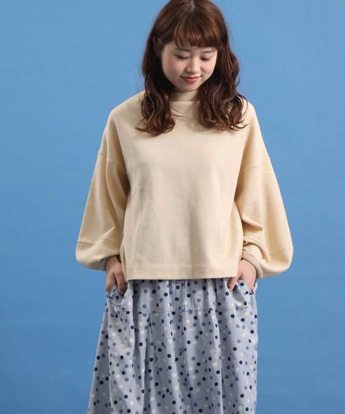 POU DOU DOU（プードゥドゥ）の「ワッフルランタンスリーブトップス（Tシャツ/カットソー・レディース・ネイビー/ピンク/グリーン/アイボリー・3）」の14枚目の写真