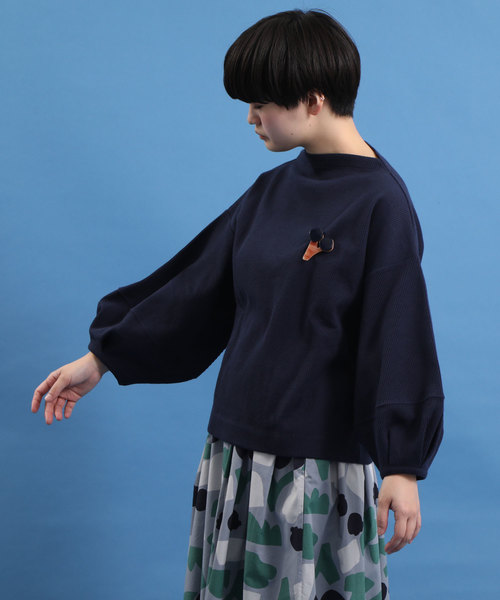 POU DOU DOU（プードゥドゥ）の「ワッフルランタンスリーブトップス（Tシャツ/カットソー・レディース・ネイビー/ピンク/グリーン/アイボリー・3）」の5枚目の写真