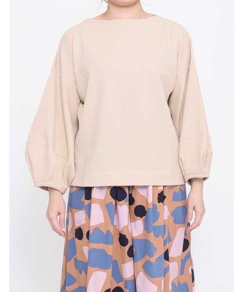 POU DOU DOU（プードゥドゥ）の「ワッフルランタンスリーブトップス（Tシャツ/カットソー・レディース・ネイビー/ピンク/グリーン/アイボリー・3）」の9枚目の写真