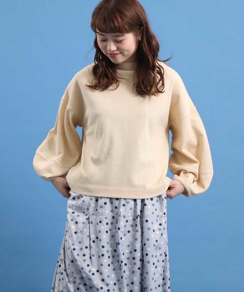 POU DOU DOU（プードゥドゥ）の「ワッフルランタンスリーブトップス（Tシャツ/カットソー・レディース・ネイビー/ピンク/グリーン/アイボリー・3）」の18枚目の写真