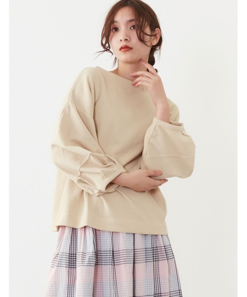 POU DOU DOU（プードゥドゥ）の「ワッフルランタンスリーブトップス（Tシャツ/カットソー・レディース・ネイビー/ピンク/グリーン/アイボリー・3）」の22枚目の写真